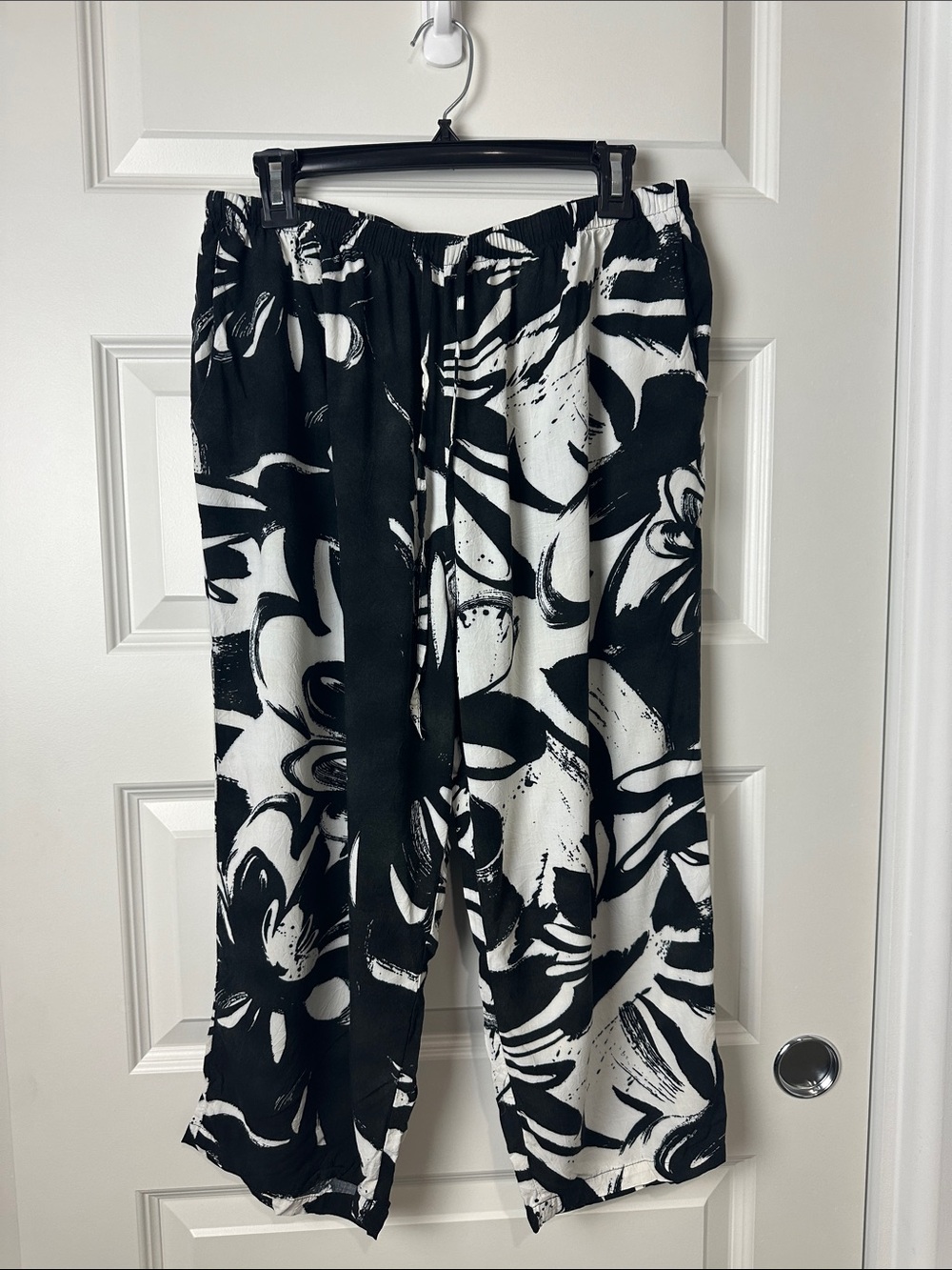 Jams World Obsidian Black & White Print Wide-Leg Pants Large